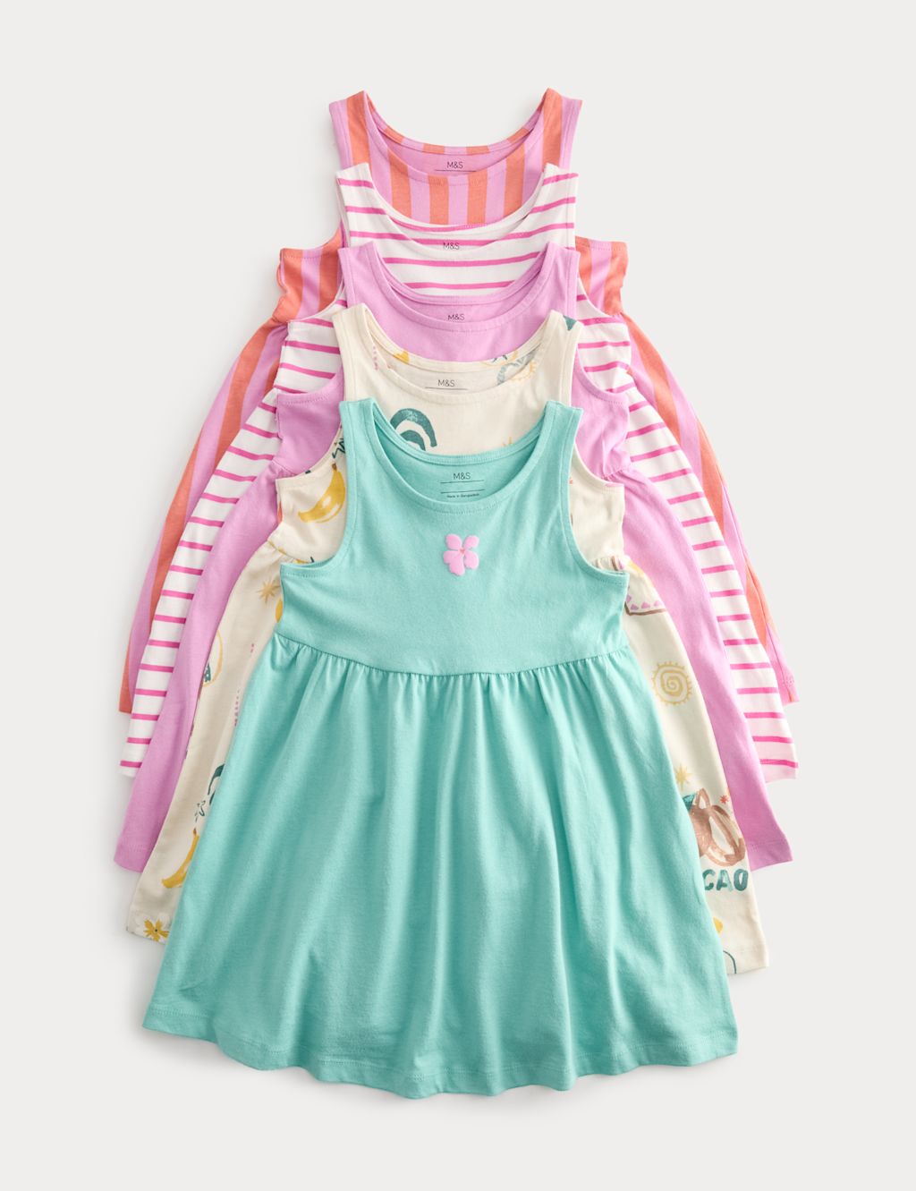 M&S 5 Pack Pure Cotton Dresses (2-8 Yrs) - 2-3 Years - Multi, Multi