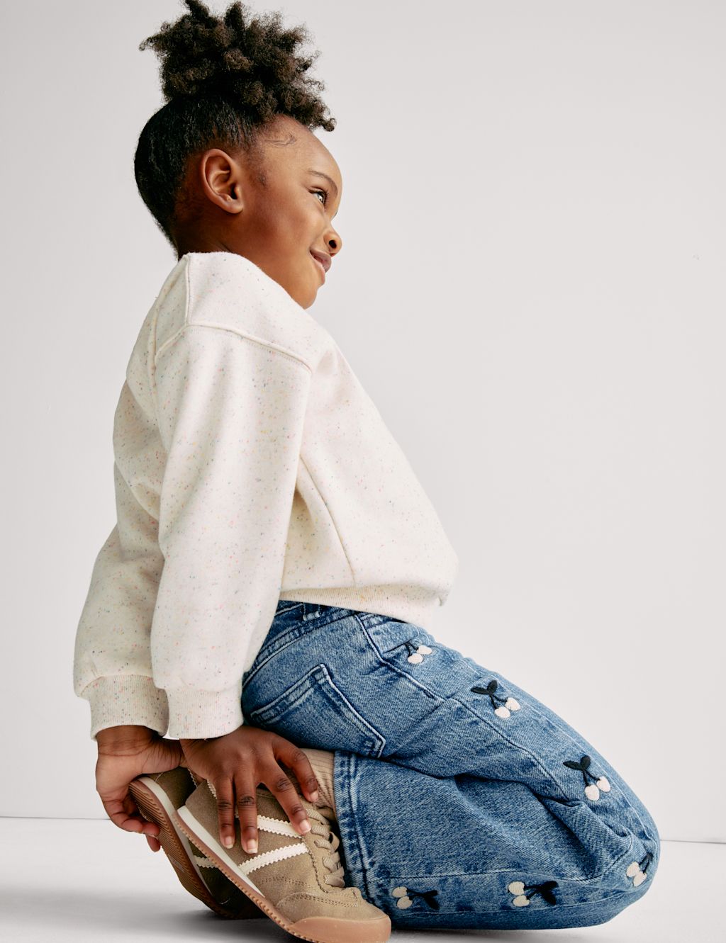 M&S Denim Embroidered Wide Leg Jeans (2-16 Yrs) - 2-3 Years, Denim