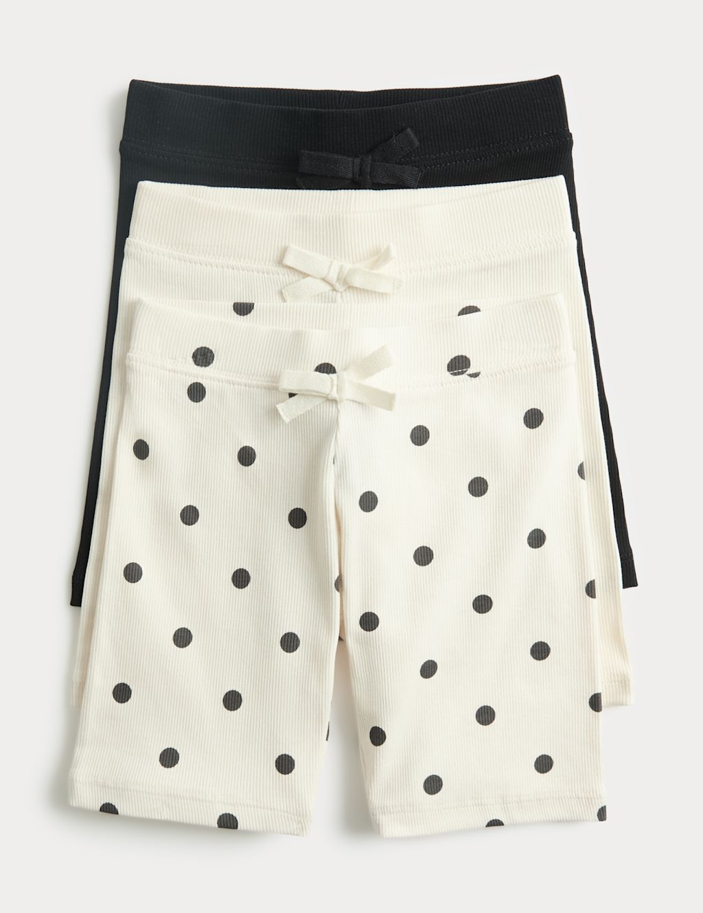 M&S 3pk Cotton Rich Polka Dot Cycling Shorts (2-8 Yrs) - 2-3 Years - Ivory, Ivory