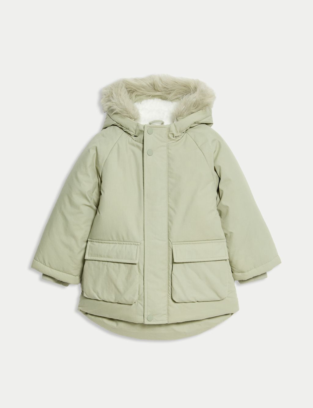 M&S Cotton Rich Faux Fur Hooded Parka (2-8 Yrs) - 2-3 Y - Khaki, Khaki