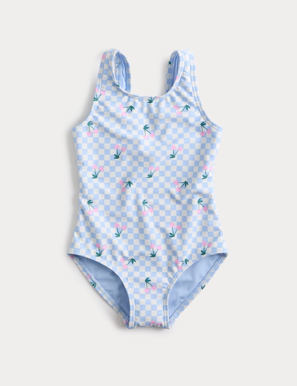 M&S Gingham Cherry Swimsuit (2-8 Yrs) - 7-8 Years - Blue, Blue