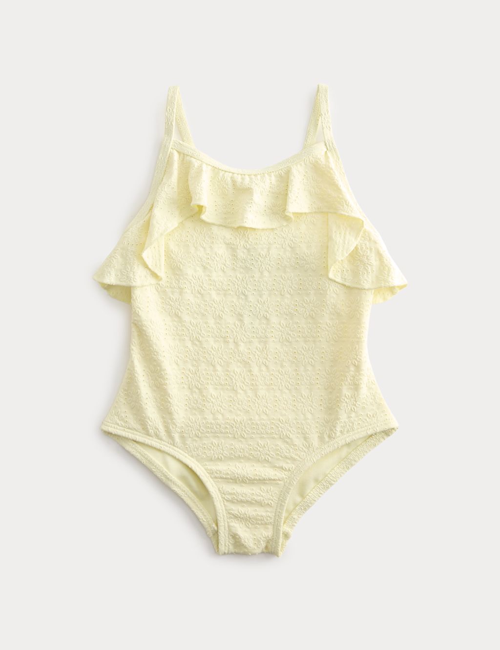M&S Frill Broderie Swimsuit (2-8 Yrs) - 6-7 Years - Light Citrus, Light Citrus