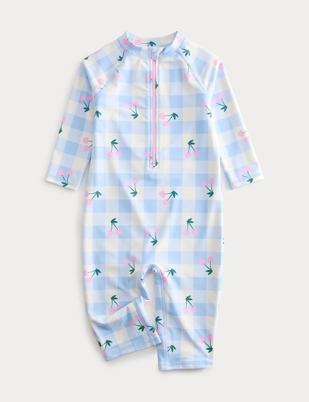 M&S Gingham Cherry Sun Safe Swimsuit (2-8 Yrs) - 4-5 Years - Blue, Blue