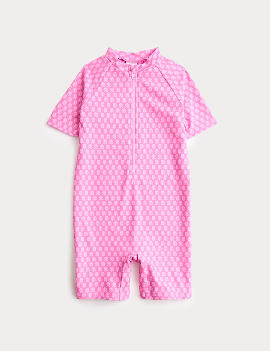 M&S Block Print Short Sleeve Sun Safe Swimsuit (2-8 Yrs) - 2-3 Years - Pink, Pink