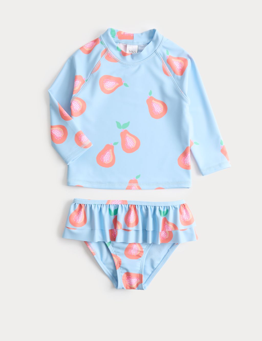 M&S 2 Piece Guava Long Sleeve Swim Set (2-8 Yrs) - 2-3 Years - Celery, Celery