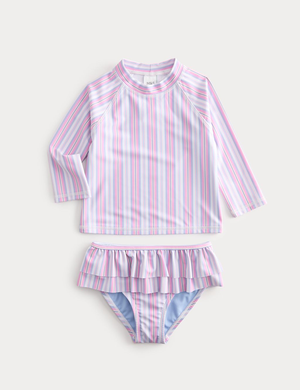 M&S 2 Piece Stripe Frill Swim Set (2-8 Yrs) - 2-3 Years - Pink Mix, Pink Mix