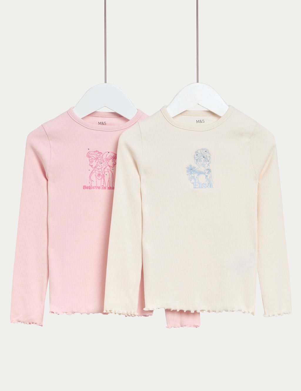 M&S 2 Pack Cotton Rich Disney Frozen™ Tops (2-8 Yrs) - 6-7 Y - Blue Mix, Blue Mix