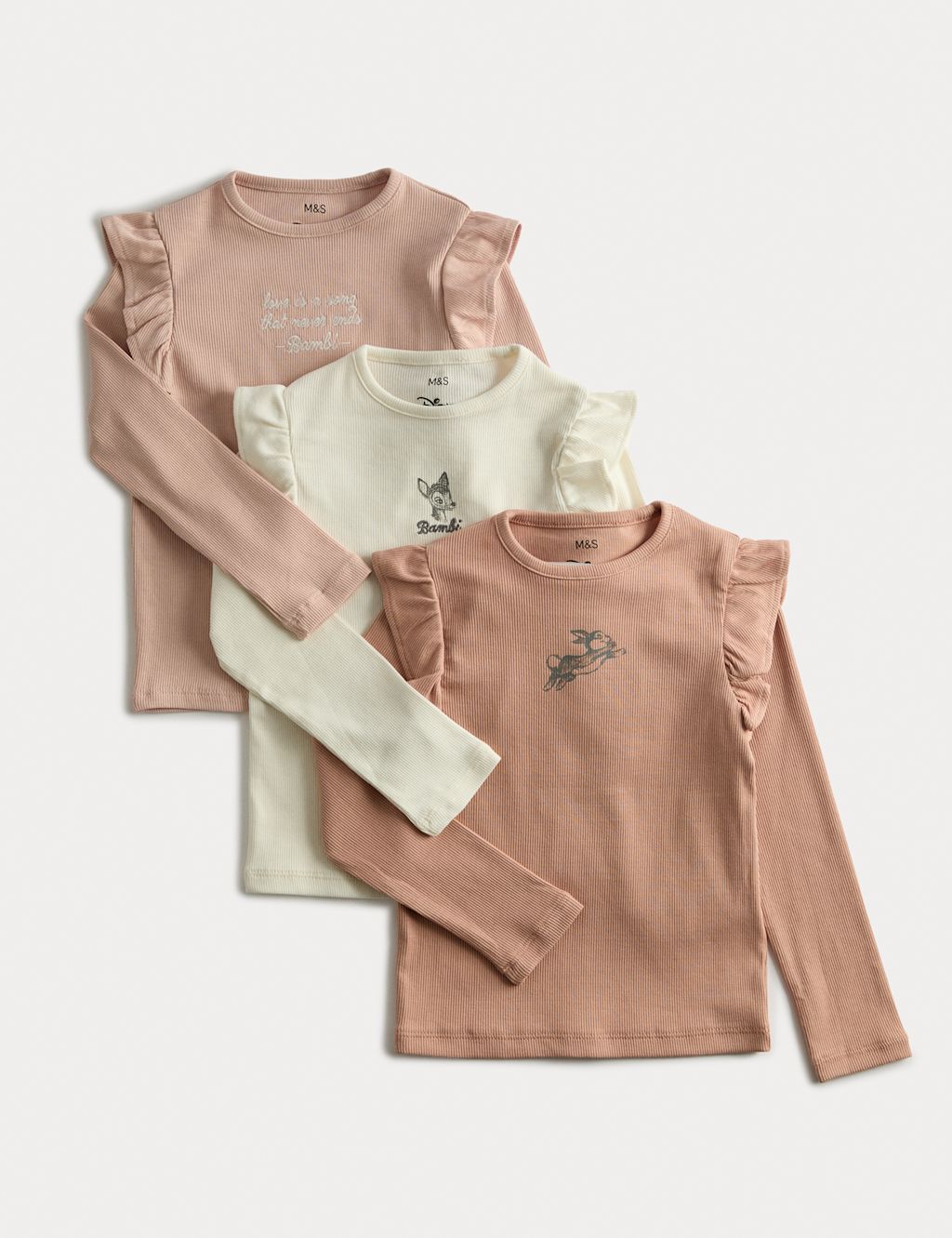 M&S 3pk Cotton Rich Disney™ Bambi™ Tops (2-8 Yrs) - 2-3 Y - Ecru Mix, Ecru Mix