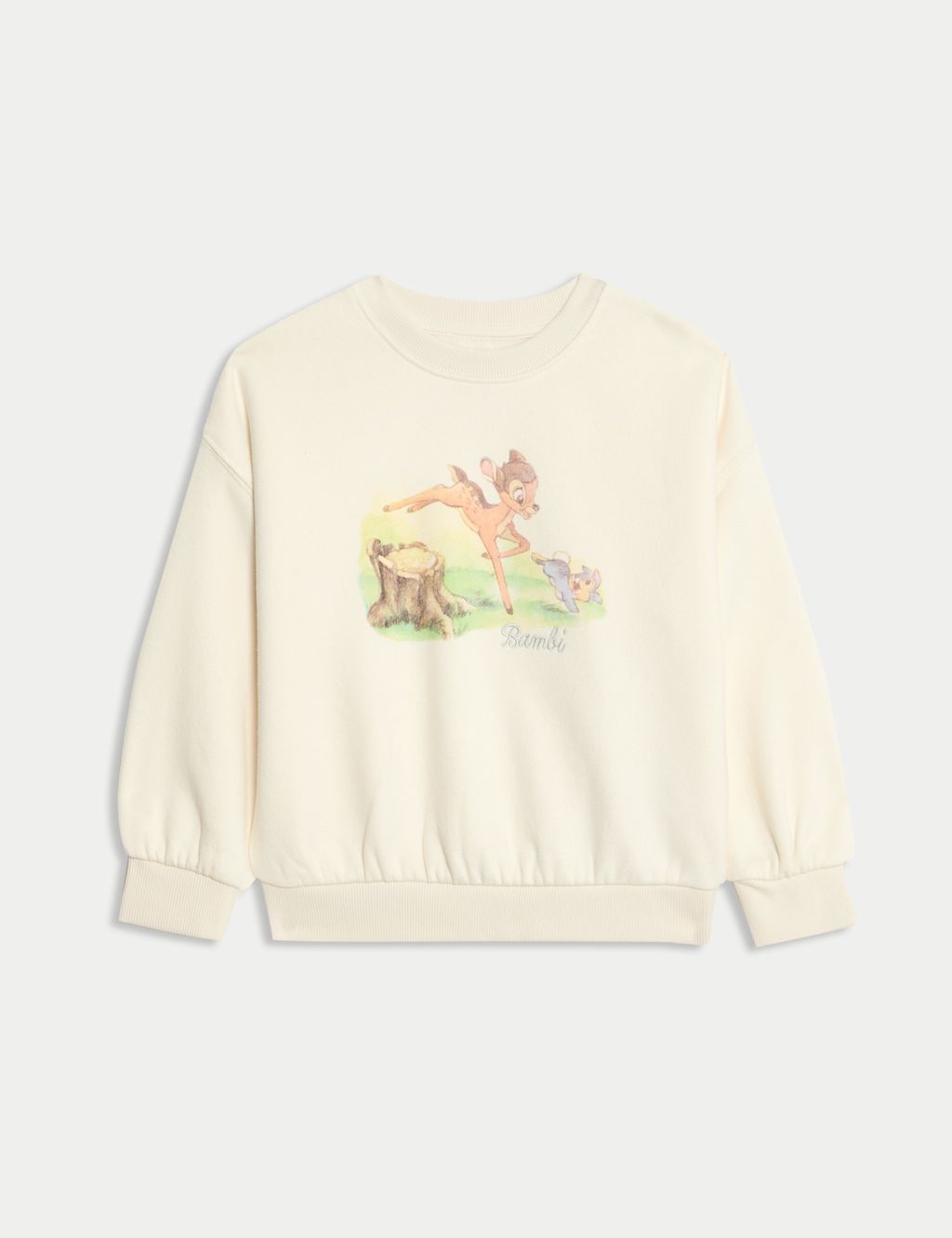 M&S Pure Cotton Bambi™ Sweatshirt (2-8 Yrs) - 3-4 Y - Ecru Mix, Ecru Mix