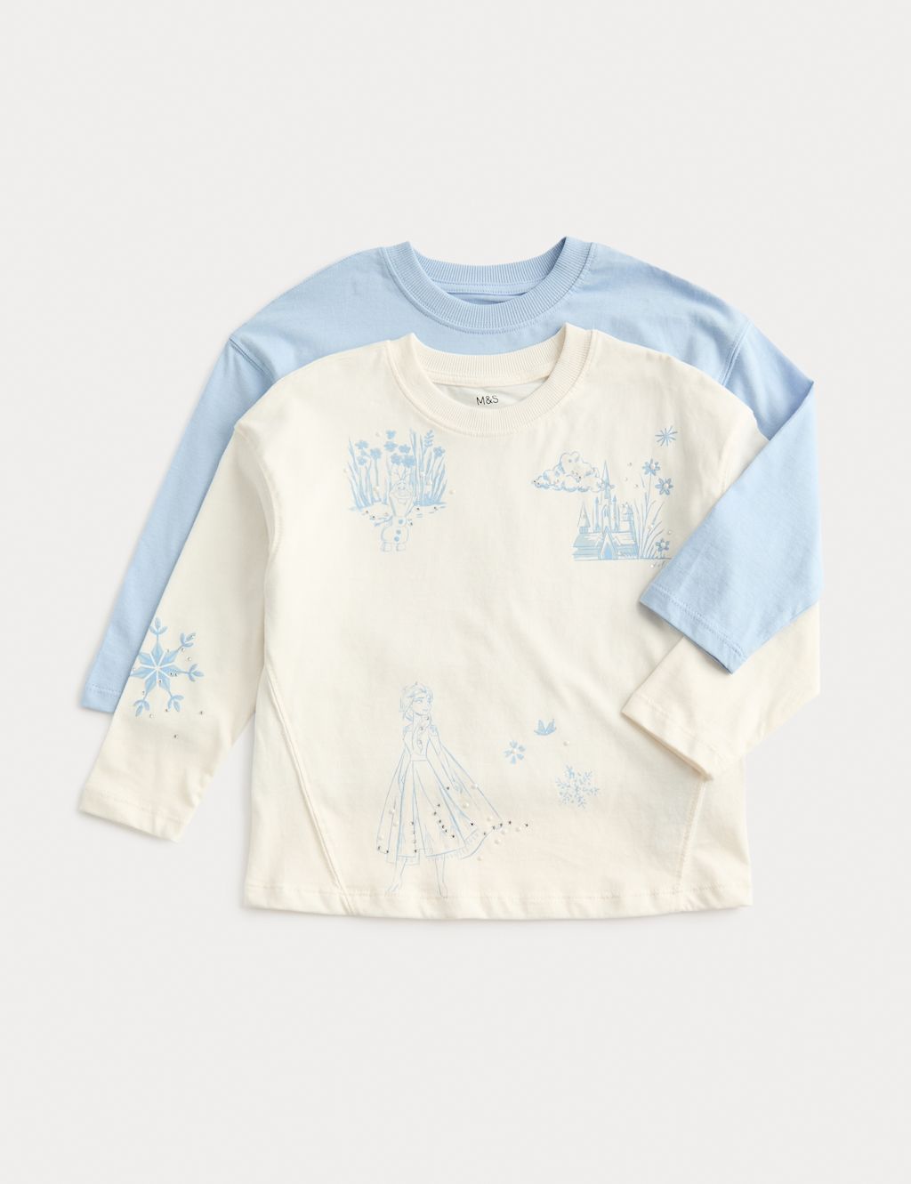 M&S 2 Pack Pure Cotton Disney Frozen&trade; Tops (2-8 Yrs) - 2-3 Years - Blue Mix, Blue Mix