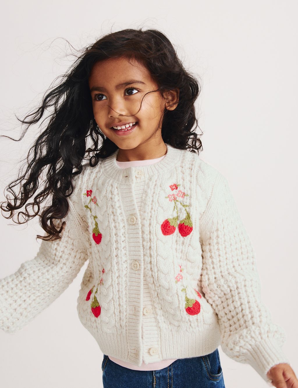 M&S Embellished Chunky Knitted Cardigan (2-8 Yrs) - 6-7 Years - Ivory, Ivory