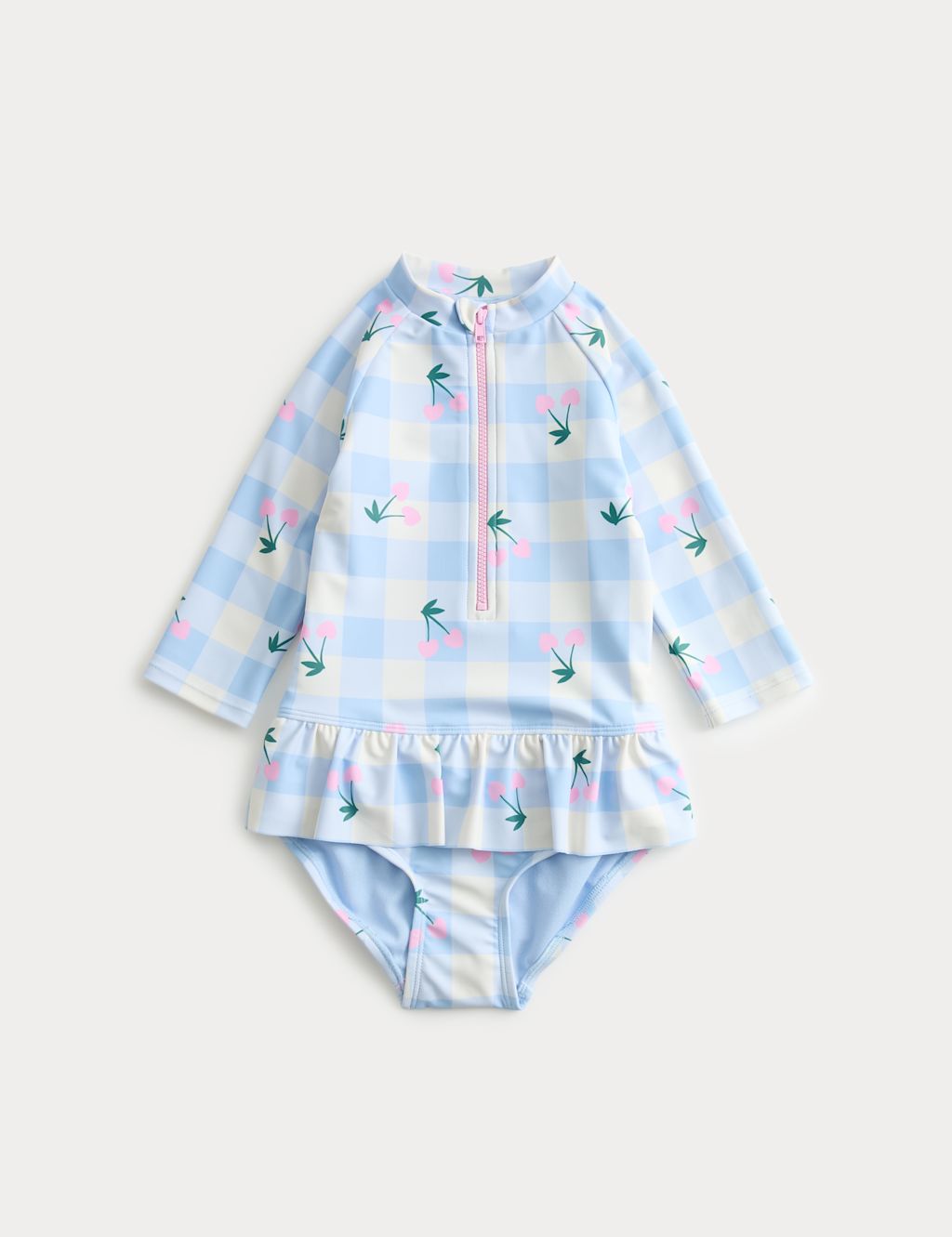 M&S Gingham Swimsuit (2-8 Yrs) - 7-8 Years - Blue, Blue