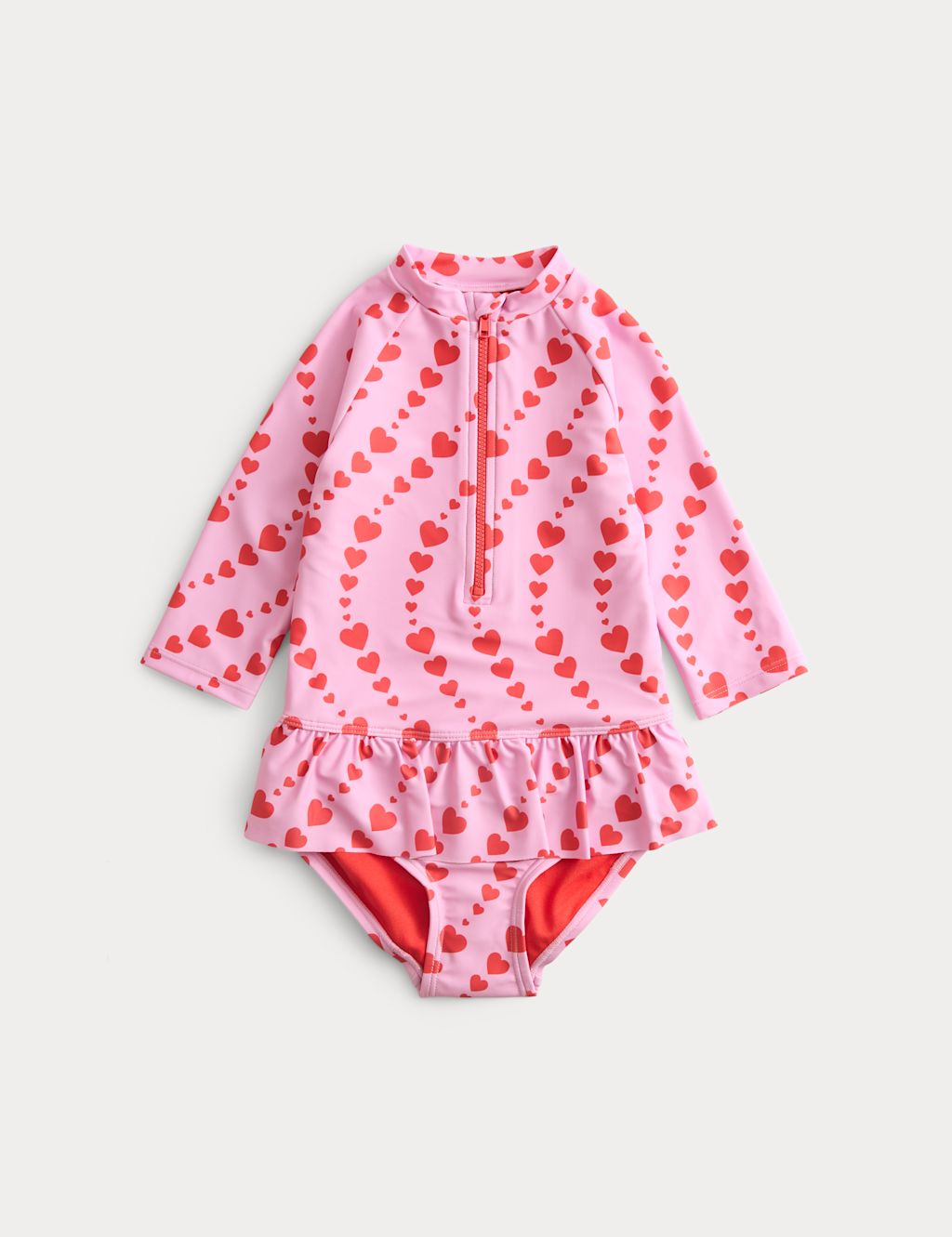M&S Heart Print Swimsuit (2-8 Yrs) - 6-7 Years - Soft Magenta, Soft Magenta