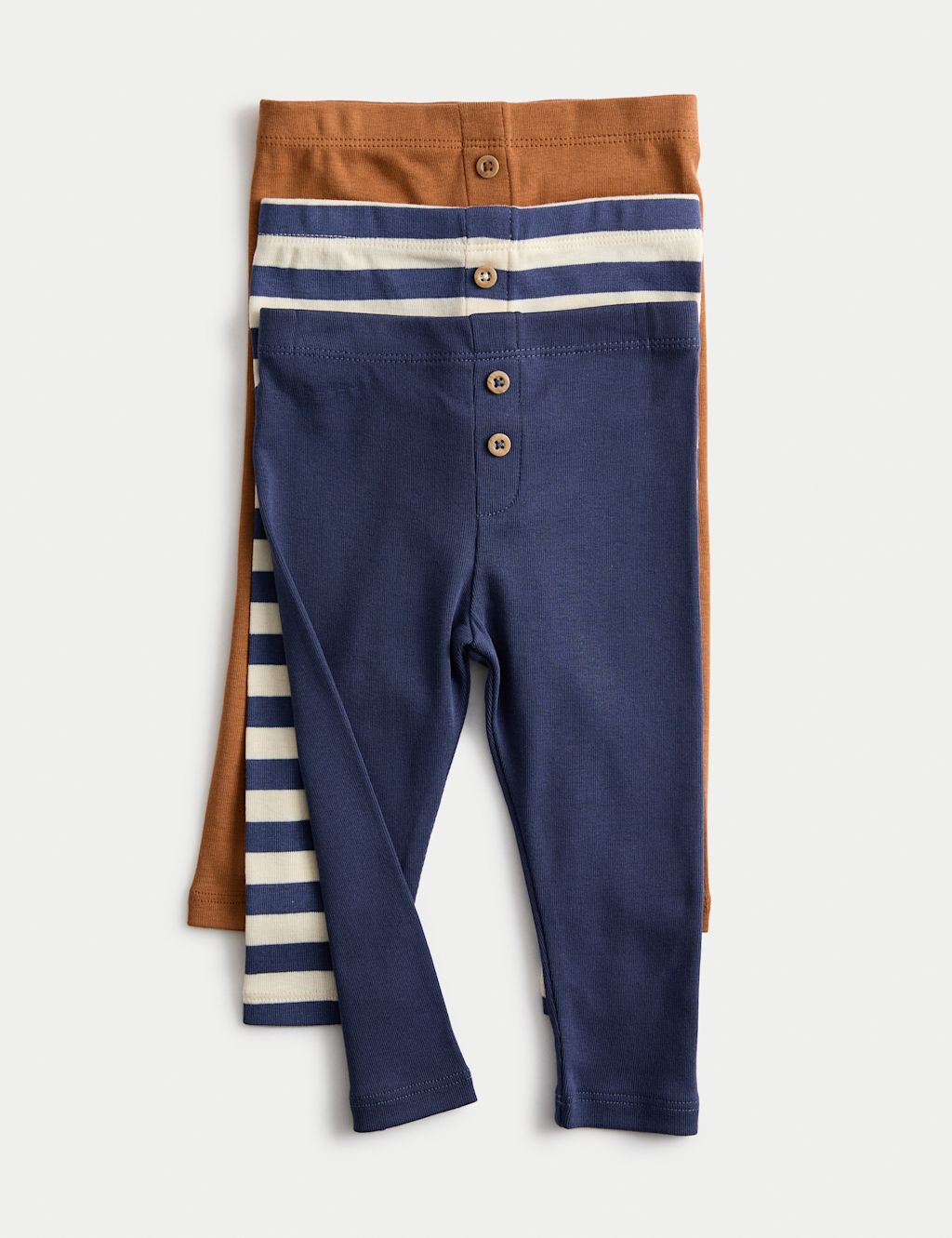 M&S 3 Pack Pure Cotton Striped Leggings (0-3 Yrs) - 3-6 Months - Blue Mix, Blue Mix