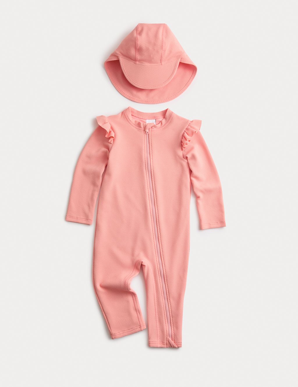 M&S 2pc Textured All in One Swim Set (0-3 Yrs) - 0-3 Months - Coral, Coral