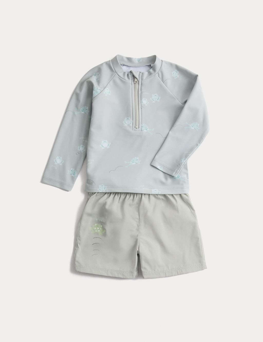 M&S 2pc Frog Rash Vest Swim Set (0-3 Yrs) - 0-3 Months - Green Mix, Green Mix