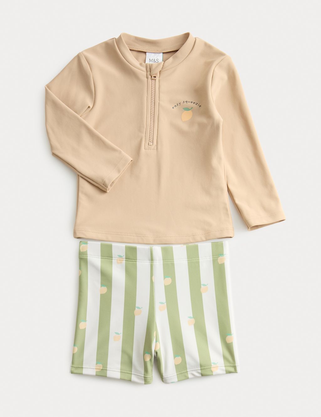 M&S 2 Piece Swim Shorts and Rash Vest (0-3 Yrs) - 0-3 Months - Green Mix, Green Mix