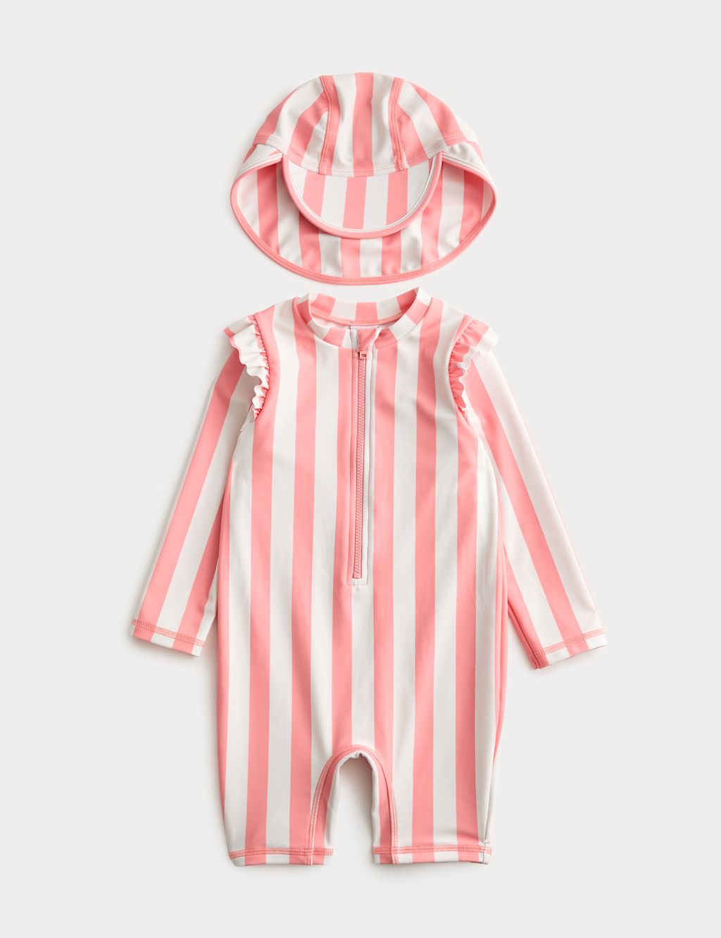 M&S 2pc Swimsuit & Hat Set (0-3 Mths) - 0-3 Months - Pink Mix, Pink Mix