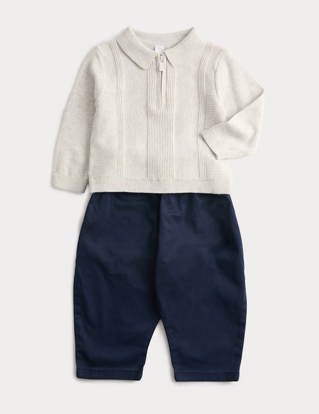 M&S 2 Piece Cotton Rich Half Zip Outfit (0-6 Yrs) - 12-18 Months - Grey Mix, Grey Mix