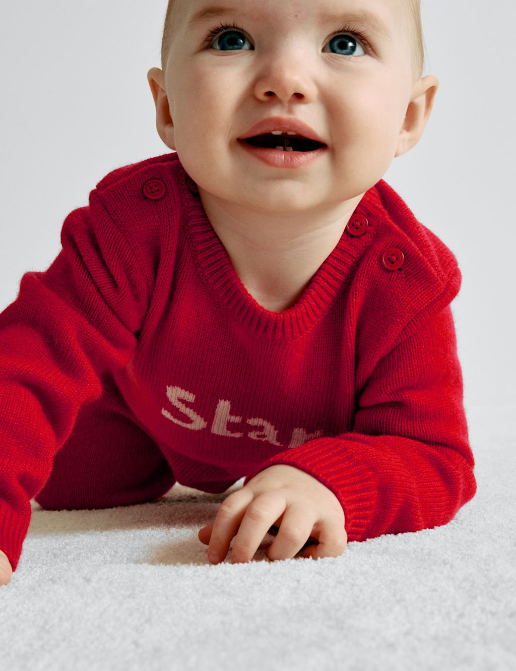 M&S x Bella Freud Merino Wool Rich 'Star' All in One (0-3 Yrs) - 9-12M - Red, Red