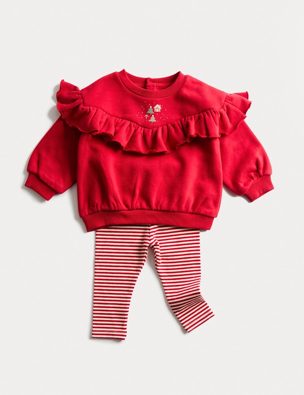 M&S 2pc Cotton Rich Christmas Outfit (0-3 Yrs) - 12-18 - Red, Red
