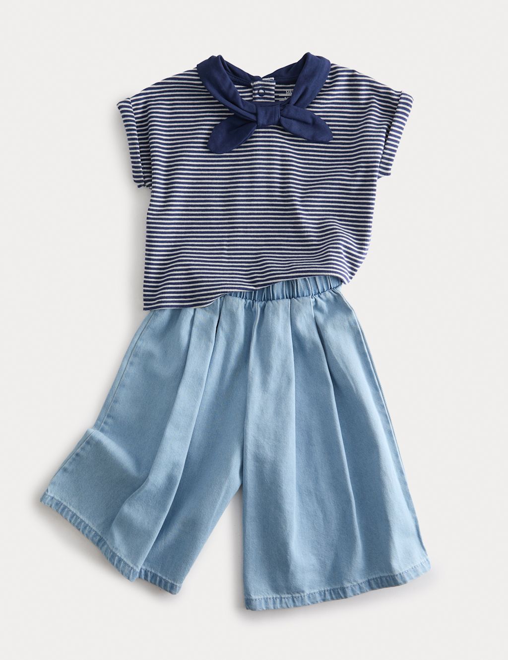 M&S 2 Piece Striped Top and Culottes Outfit (0-3 Yrs) - 0-3 Months - Denim, Denim