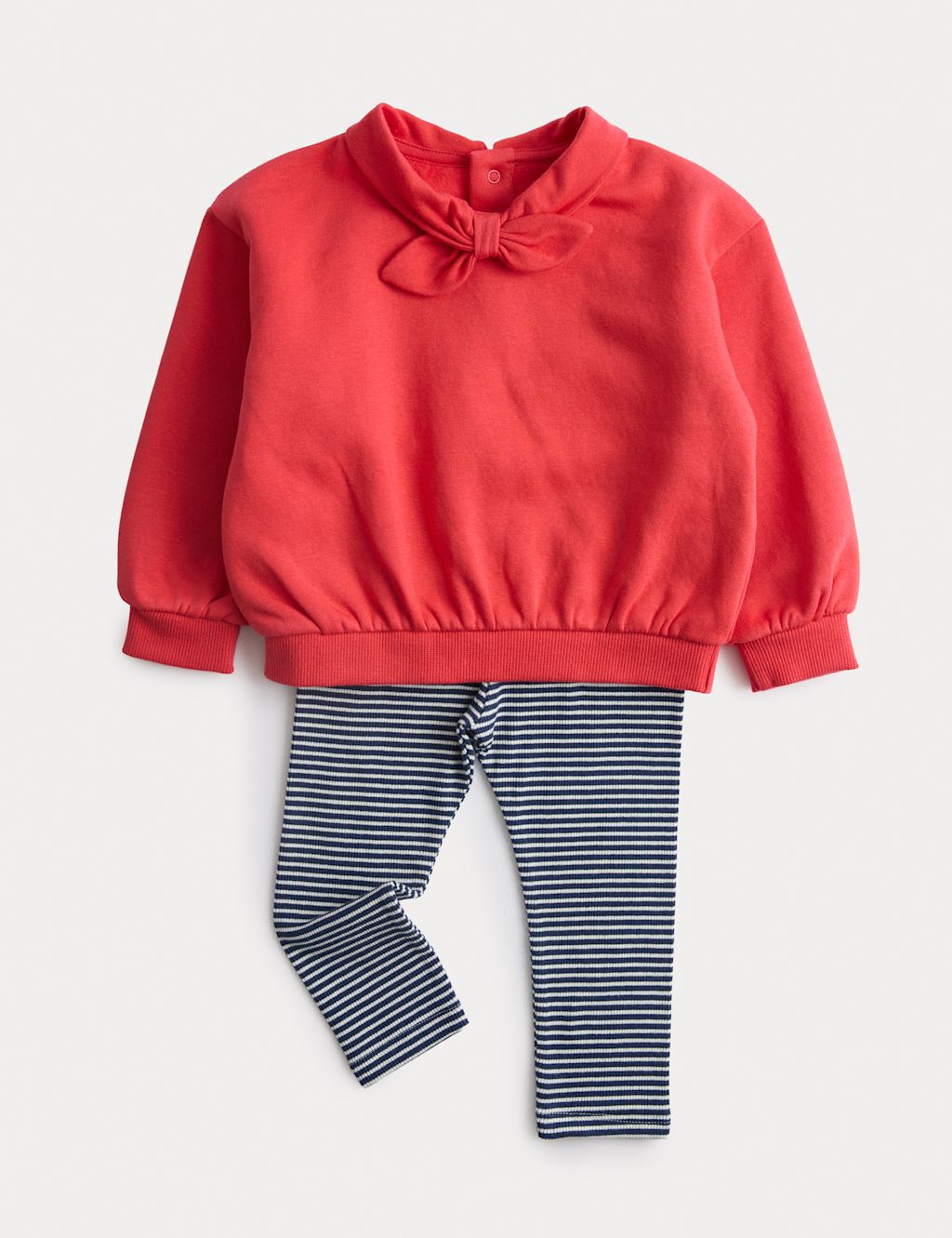 M&S 2pc Cotton Rich Neck Tie Jumper with Leggings (0-3 Yrs) - 3-6 Months - Red Mix, Red Mix
