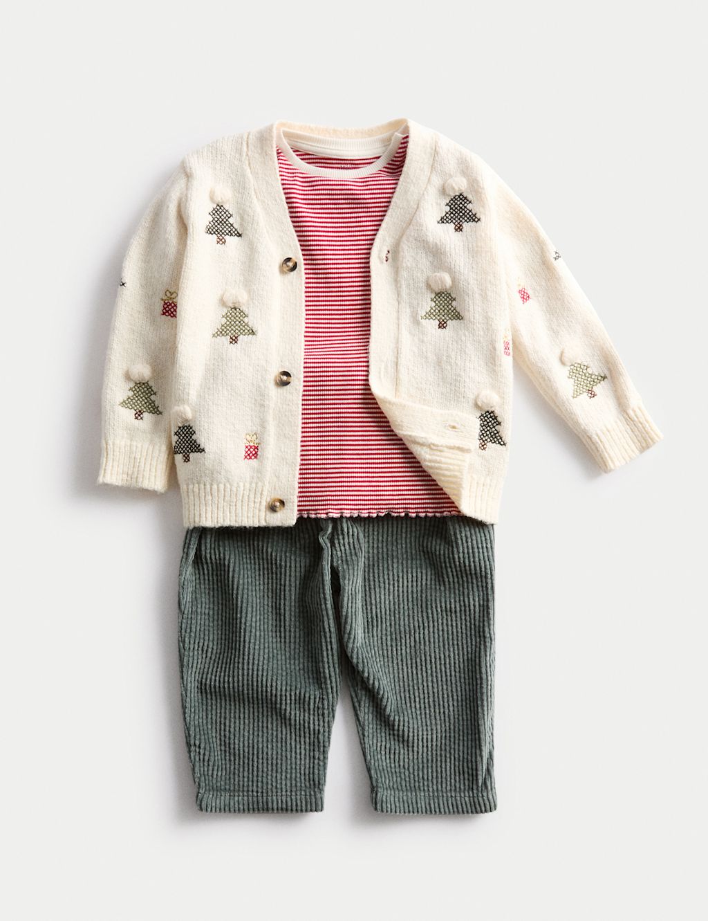 M&S 3pc Cotton Blend Christmas Cardigan Outfit (0-3 Yrs) - 2-3Y - Multi, Multi