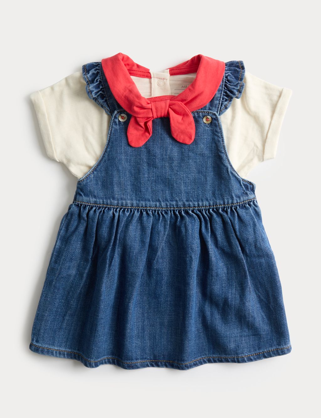 M&S 2 Piece Pure Cotton Pinafore Outfit (0-3 Yrs) - 12-18 Months - Denim Mix, Denim Mix