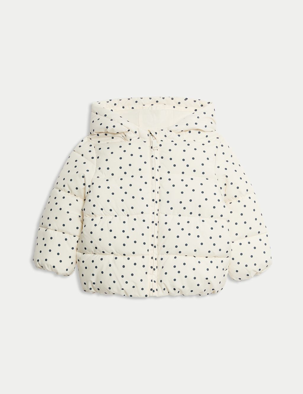 M&S Spotted Padded Hooded Lightweight Coat (0-3 Yrs) - 0-3 M - Cream, Cream