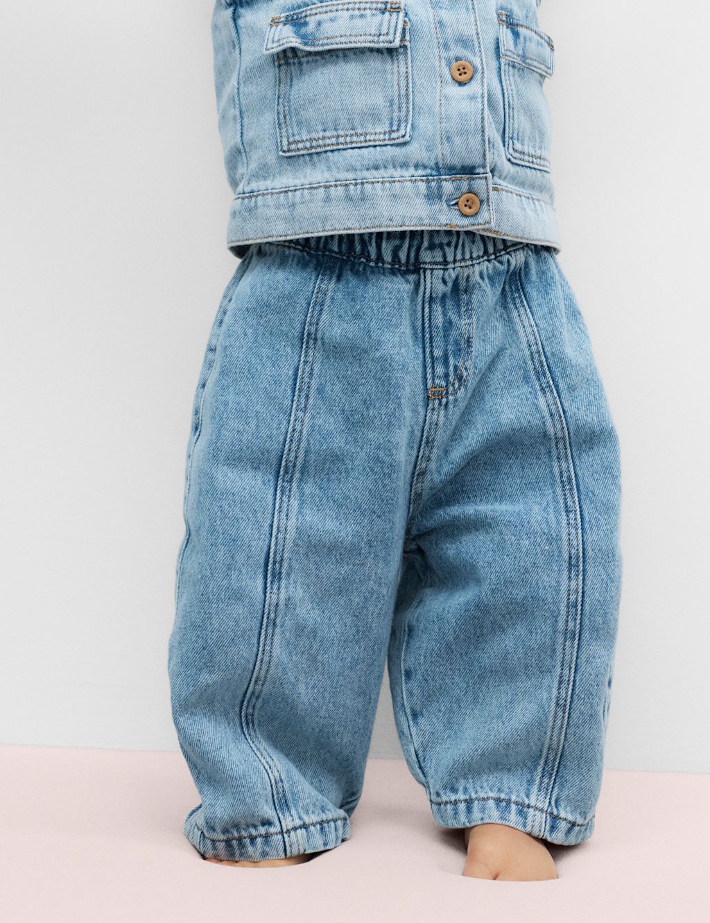 M&S Pure Cotton Barrel Jeans (0-5 Yrs) - 3-4 Years - Denim, Denim