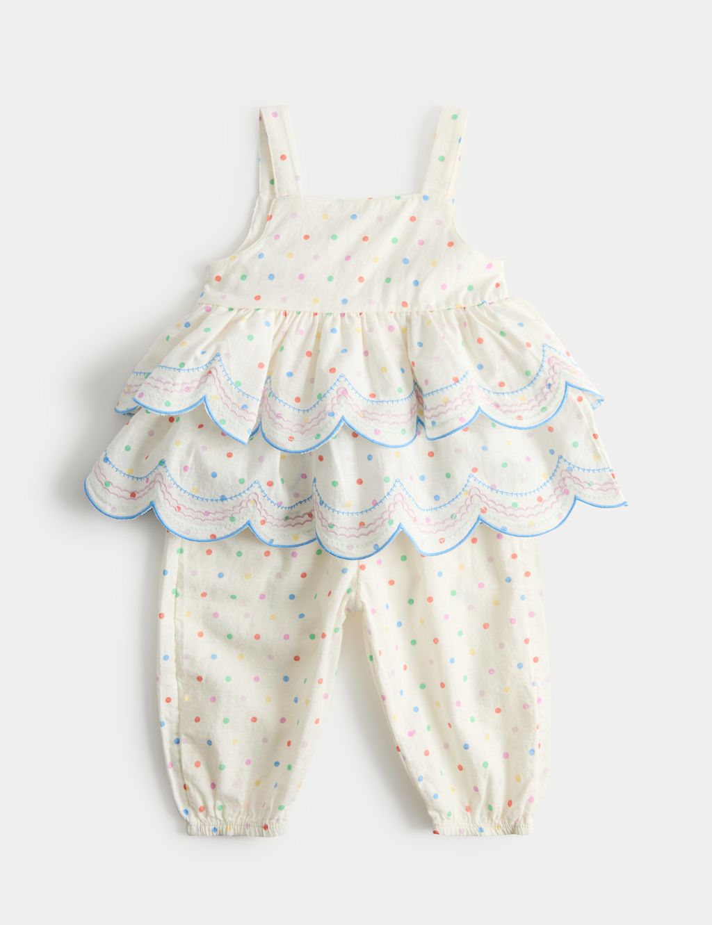 M&S 2 Piece Pure Cotton Spotty Top and Trousers (0-5 Yrs) - 3-6 Months - Multi, Multi
