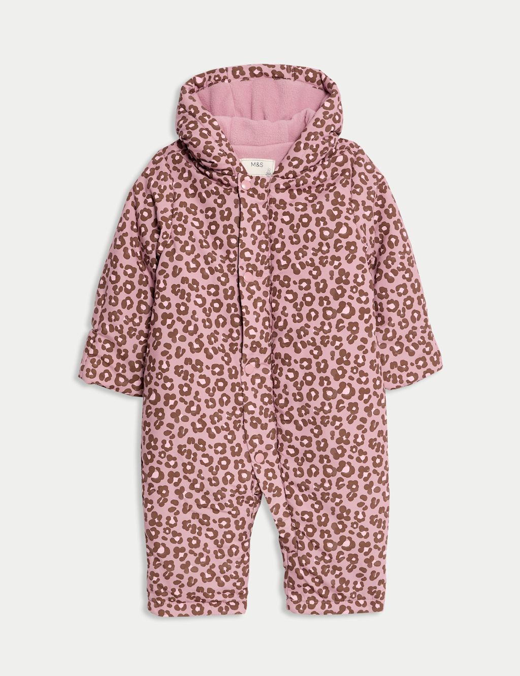 M&S Animal Print Hooded Snowsuit (0-3 Yrs) - 0-3 M - Pink, Pink