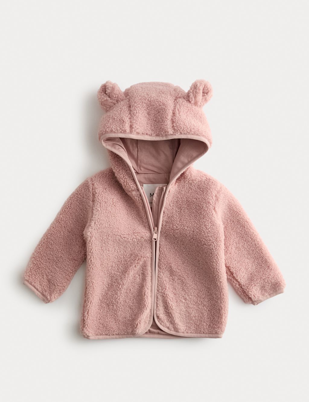 M&S Borg Ears Hooded Jacket (1-36 Mths) - 18-24 - Pink, Pink