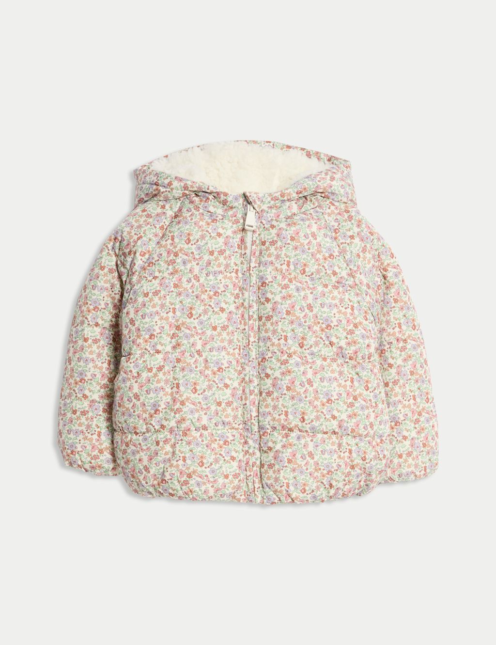 M&S Ditsy Floral Midweight Padded Coat (0-3 Yrs) - 9-12M - Cream, Cream