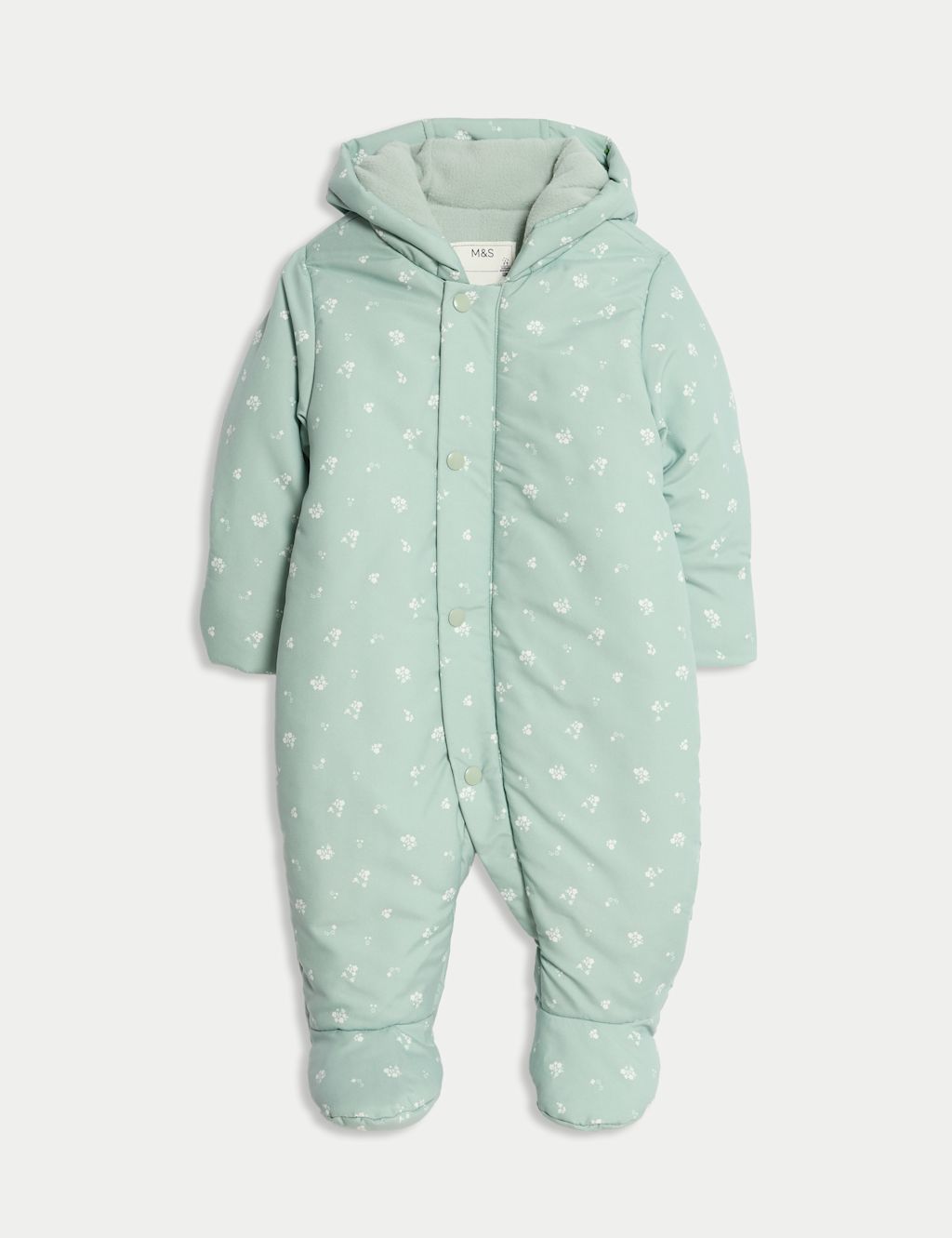 M&S Ditsy Print Snowsuit (0-3 Yrs) - 0-3 M - Green, Green