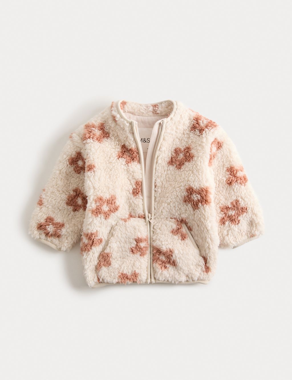 M&S Floral Borg Zip Jacket (0-3 Yrs) - 2-3Y - Cream, Cream