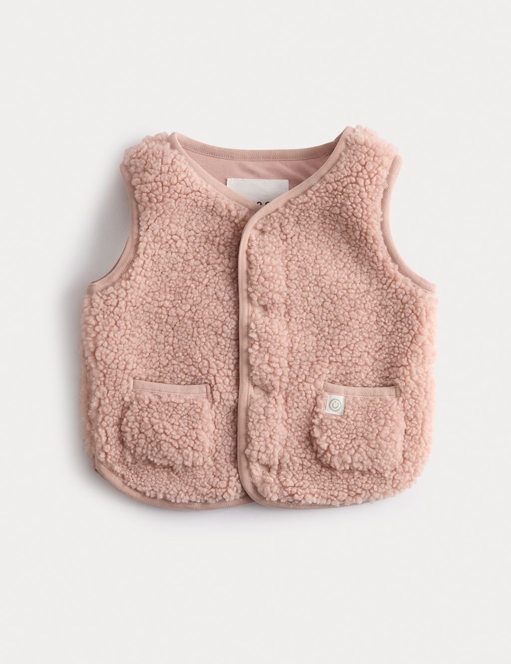 M&S Borg Snap-Button Gilet (0-3 Yrs) - 2-3Y - Pink, Pink