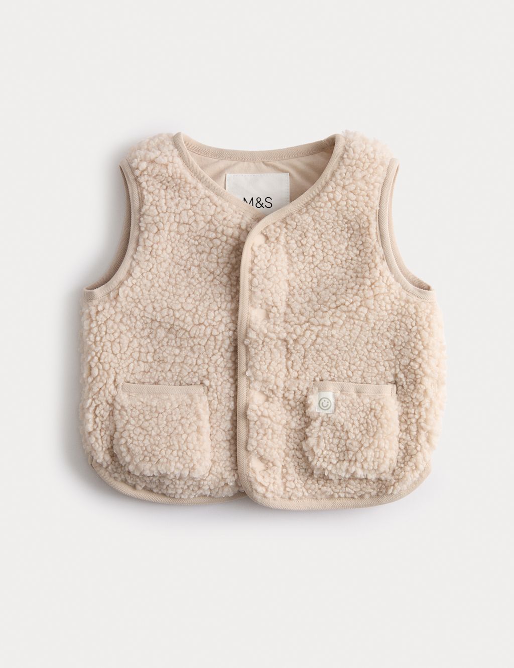M&S Borg Snap-Button Gilet (0-3 Yrs) - 18-24 - Cream, Cream