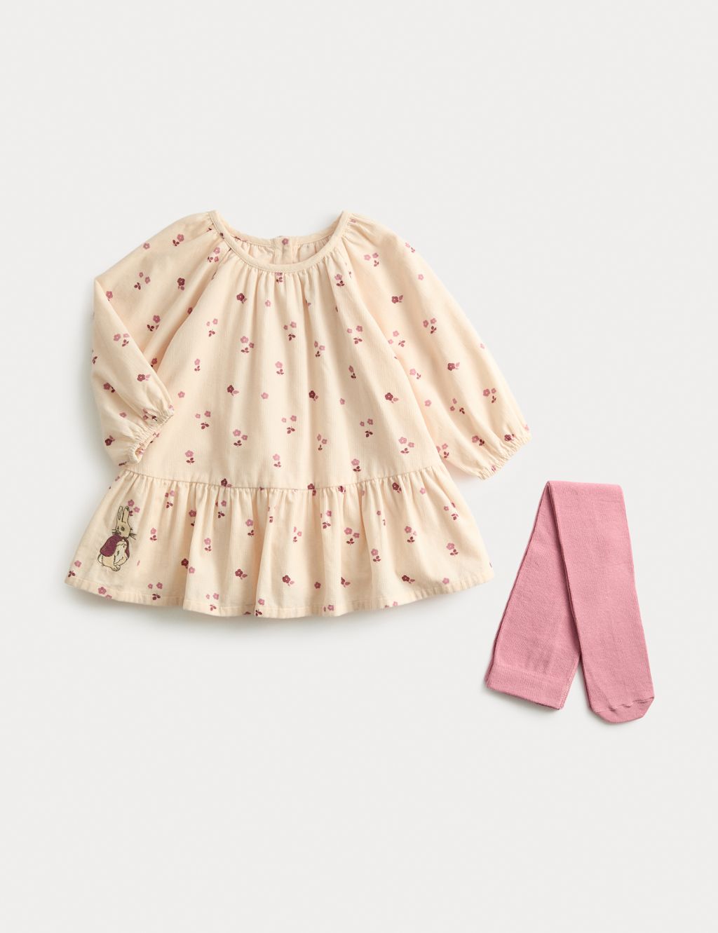 M&S 2pc Cord Peter Rabbit™ Dress with Tights (0-3 Yrs) - 2-3Y - Pink, Pink