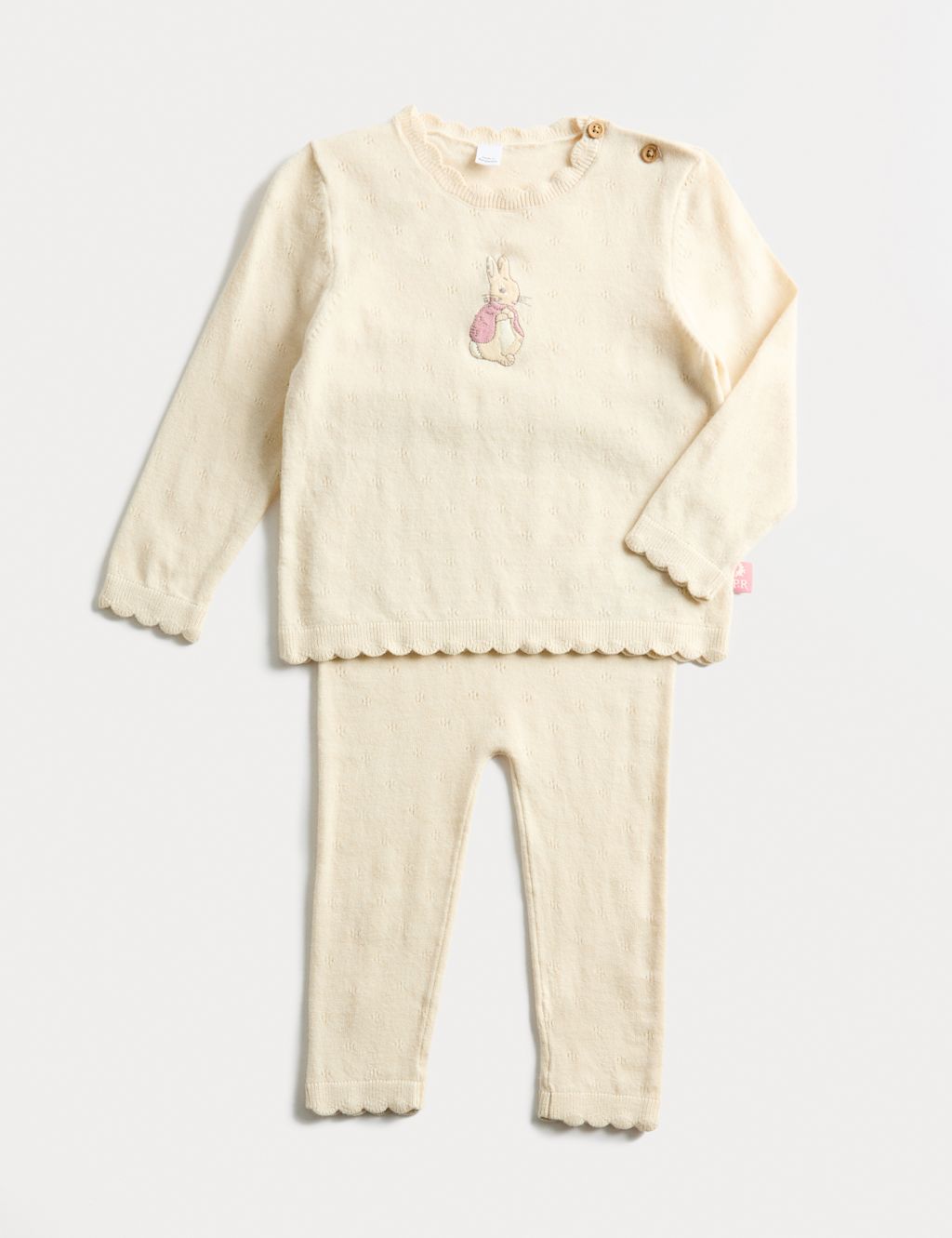M&S 2pc Peter Rabbit™ Pointelle Knit Outfit (0-3 Yrs) - 12-18 - Oatmeal, Oatmeal
