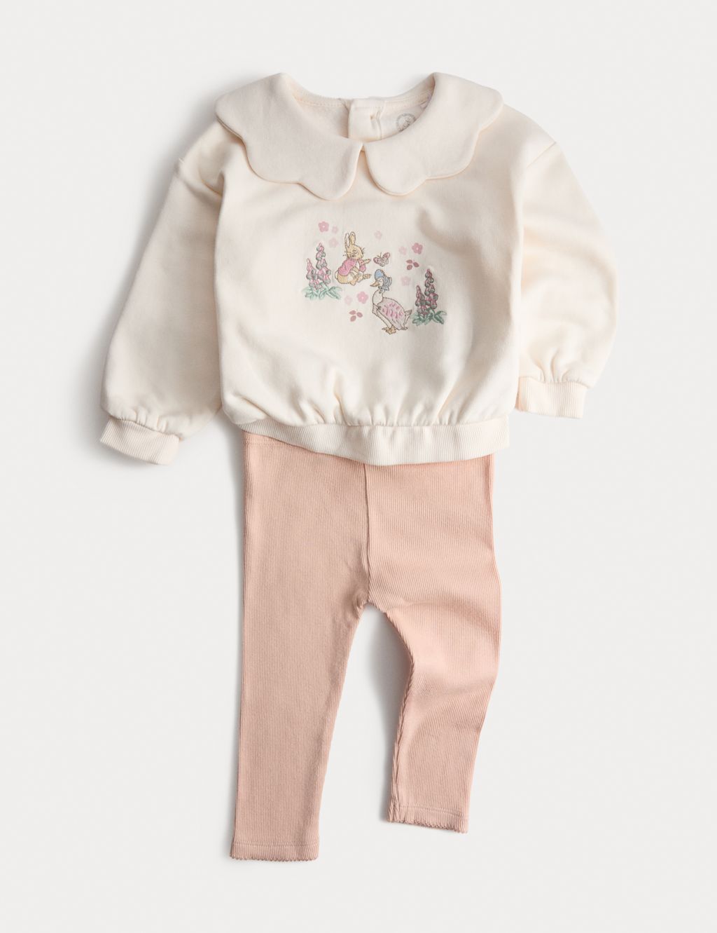 M&S 2pc Cotton Rich Peter Rabbit™ Collar Sweat Outfit (0-3 Yrs) - 18-24 - Cream Mix, Cream Mix
