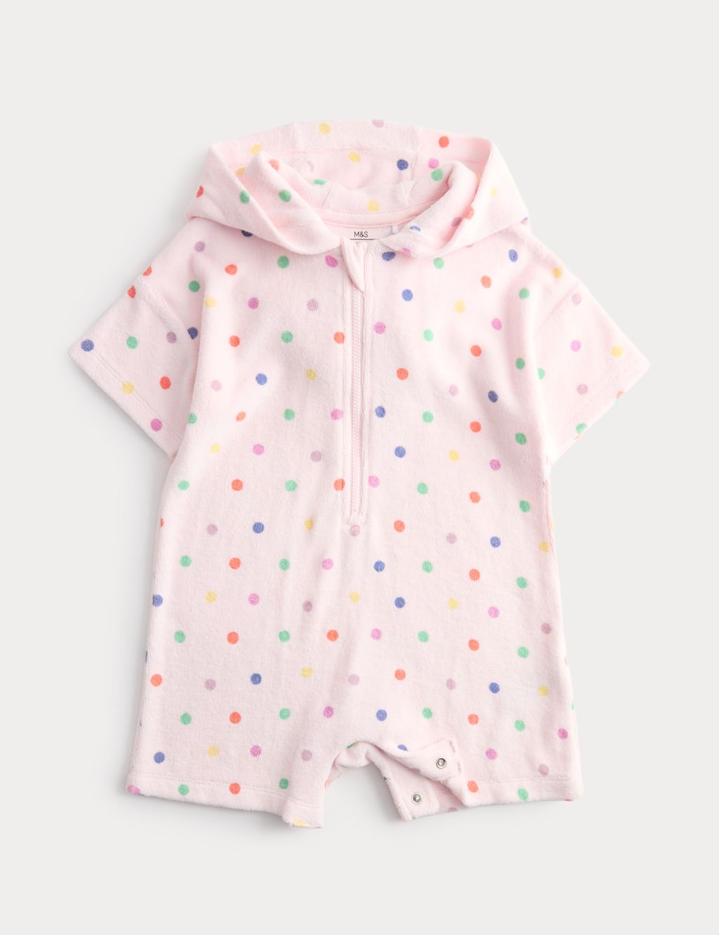 M&S Pure Cotton Spotty Towelling All in One (0-3 Yrs) - 0-6 Months - Pink Mix, Pink Mix