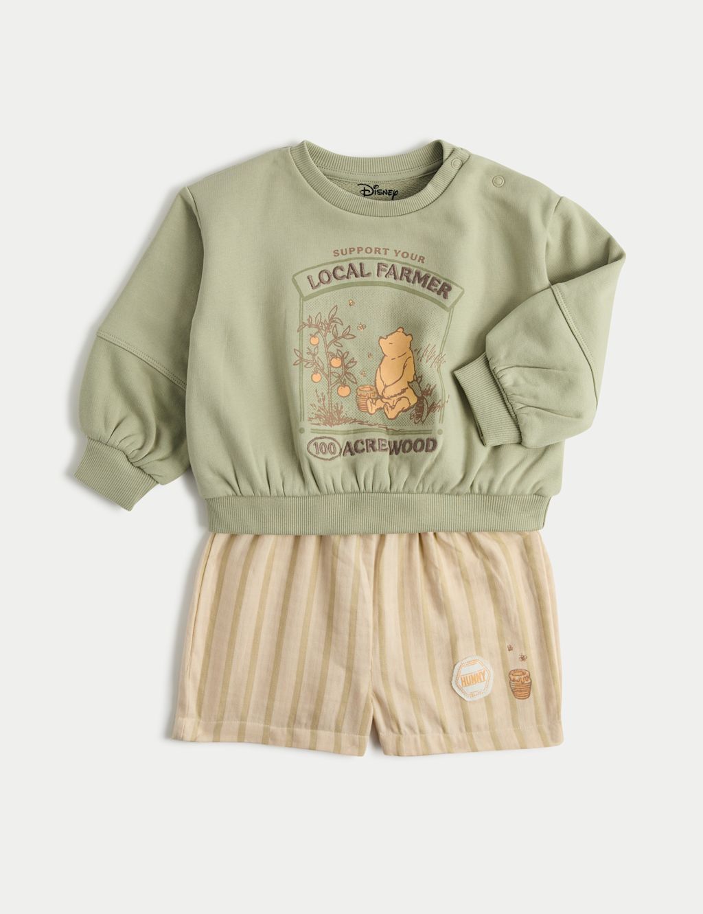 M&S 2 Piece Cotton Rich Winnie the Pooh&trade; Outfit (0-3 Yrs) - 0-3 Months - Green Mix, Green Mix