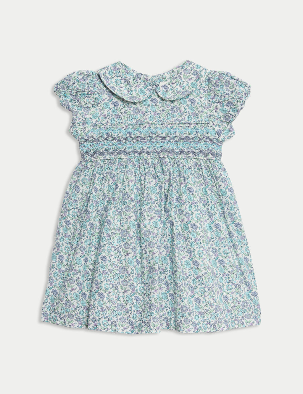 M&S Pure Cotton Floral Dress (0-3 Yrs) - 0-3 M - Blue, Blue