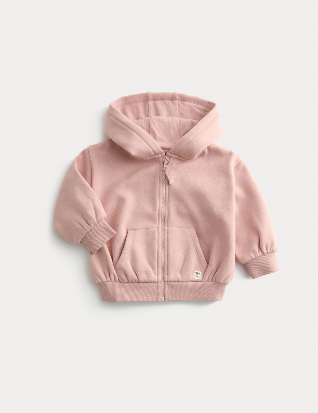 M&S Cotton Blend Fleece Lined Zip Up Hoodie (0-3 Yrs) - 0-3 M - Pink, Pink