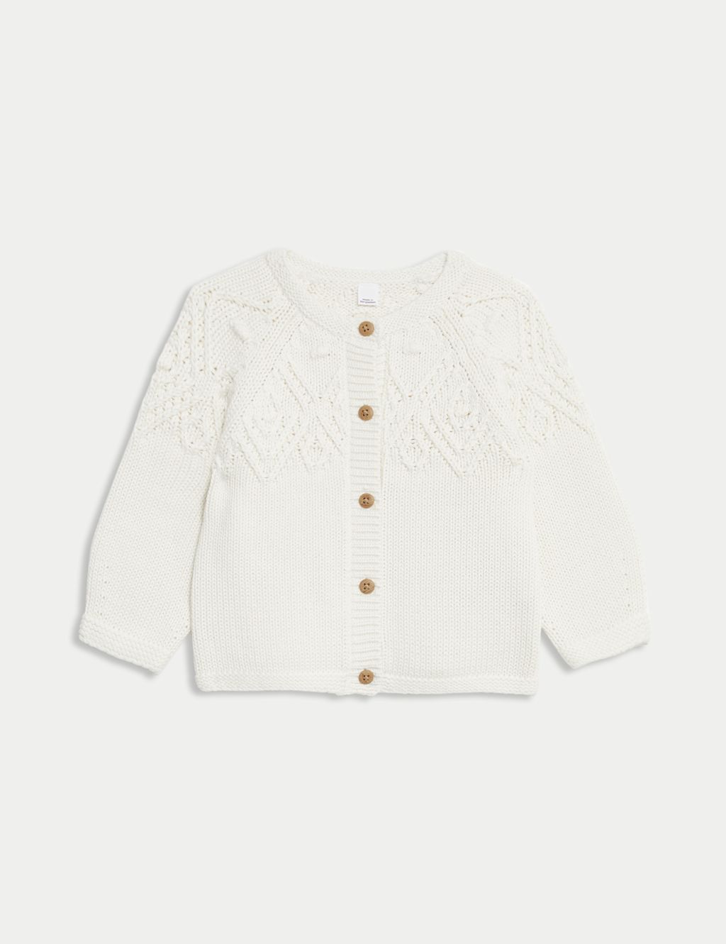 M&S Pure Cotton Patterned Cardigan (0-3 Yrs) - 2-3Y - Cream, Cream