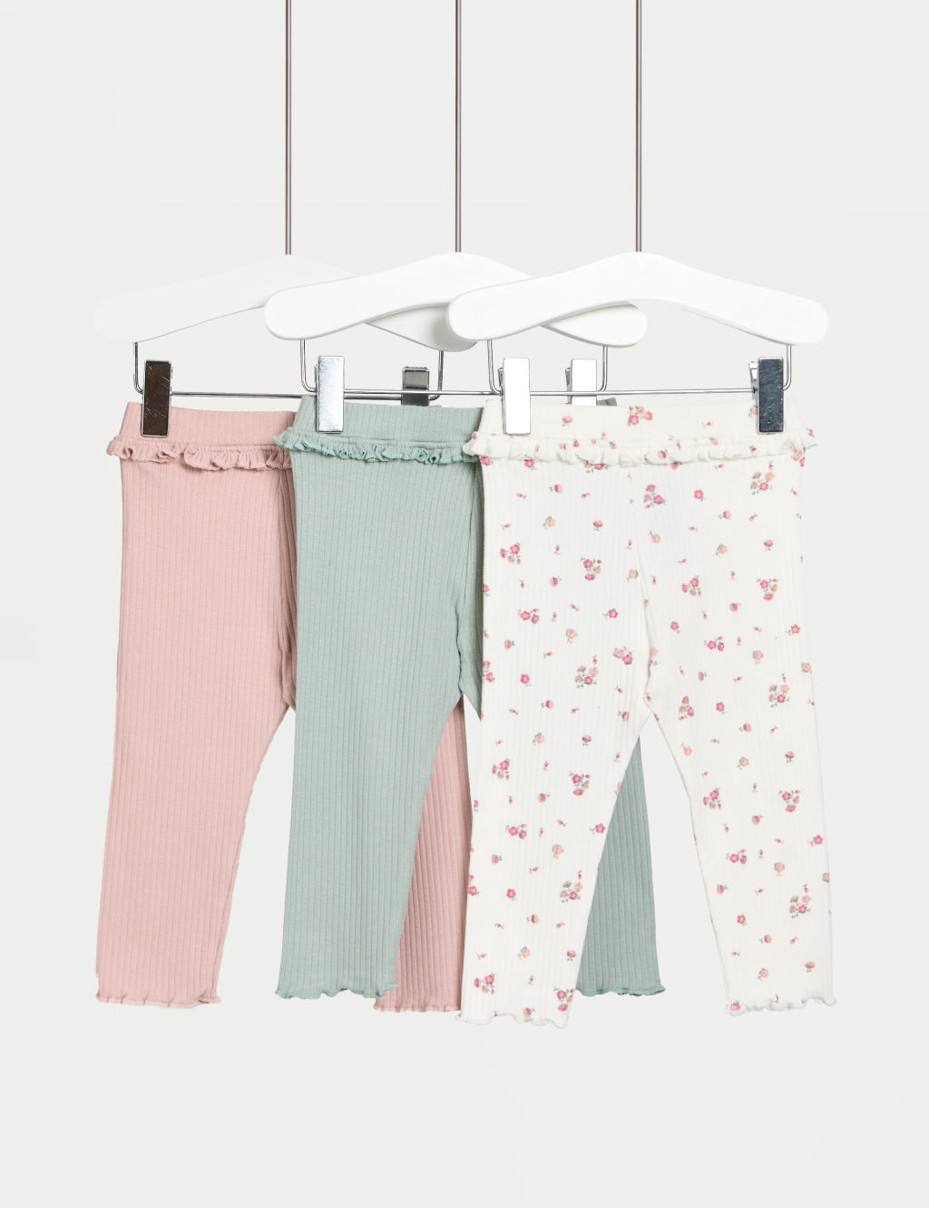 M&S 3pk Cotton Rich Leggings (0-3 Yrs) - 0-3 M - Multi, Multi