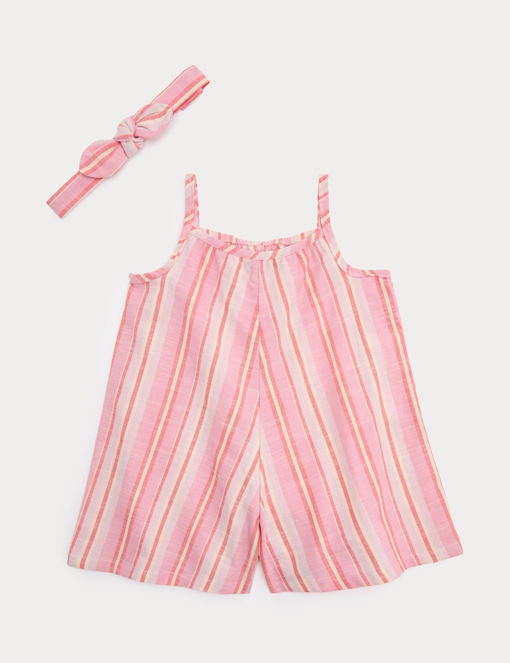 M&S 2 Piece Pure Cotton Romper with Headband (0-3 Yrs) - 0-3 Months - Pink, Pink