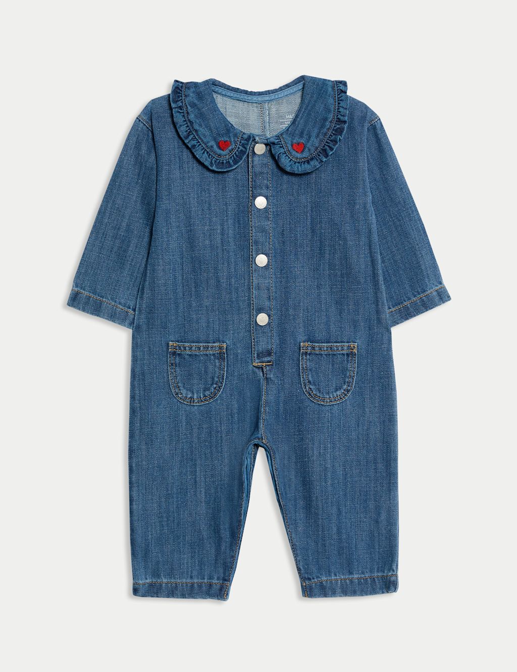 M&S Cotton Rich Denim Heart Jumpsuit (0 Mths - 3 Yrs) - 2-3Y, Denim